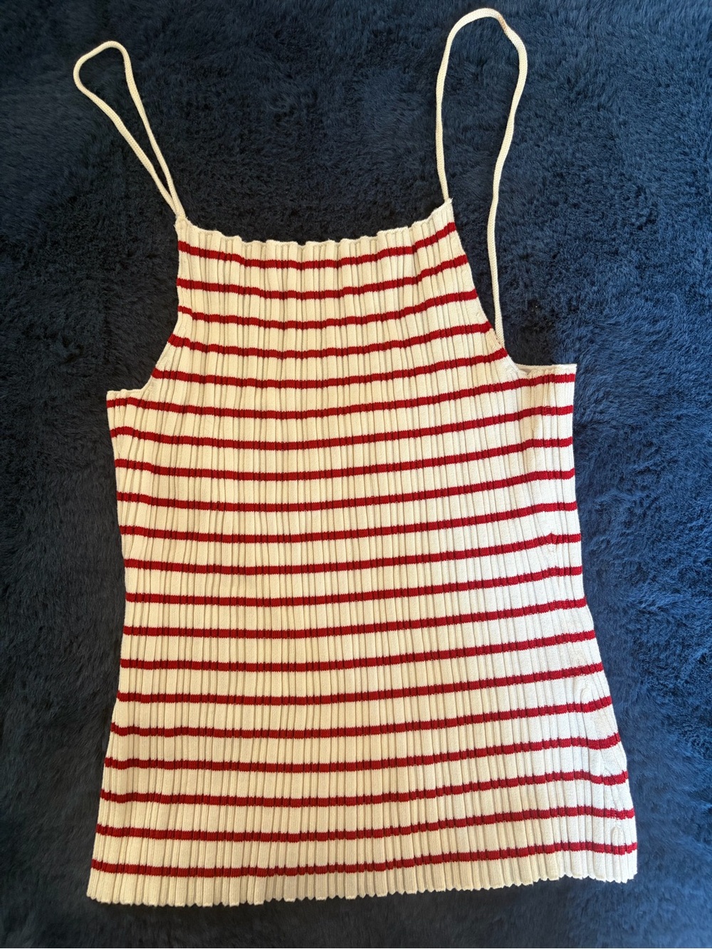 H&M Cream and Red Ribbed Striped Cami